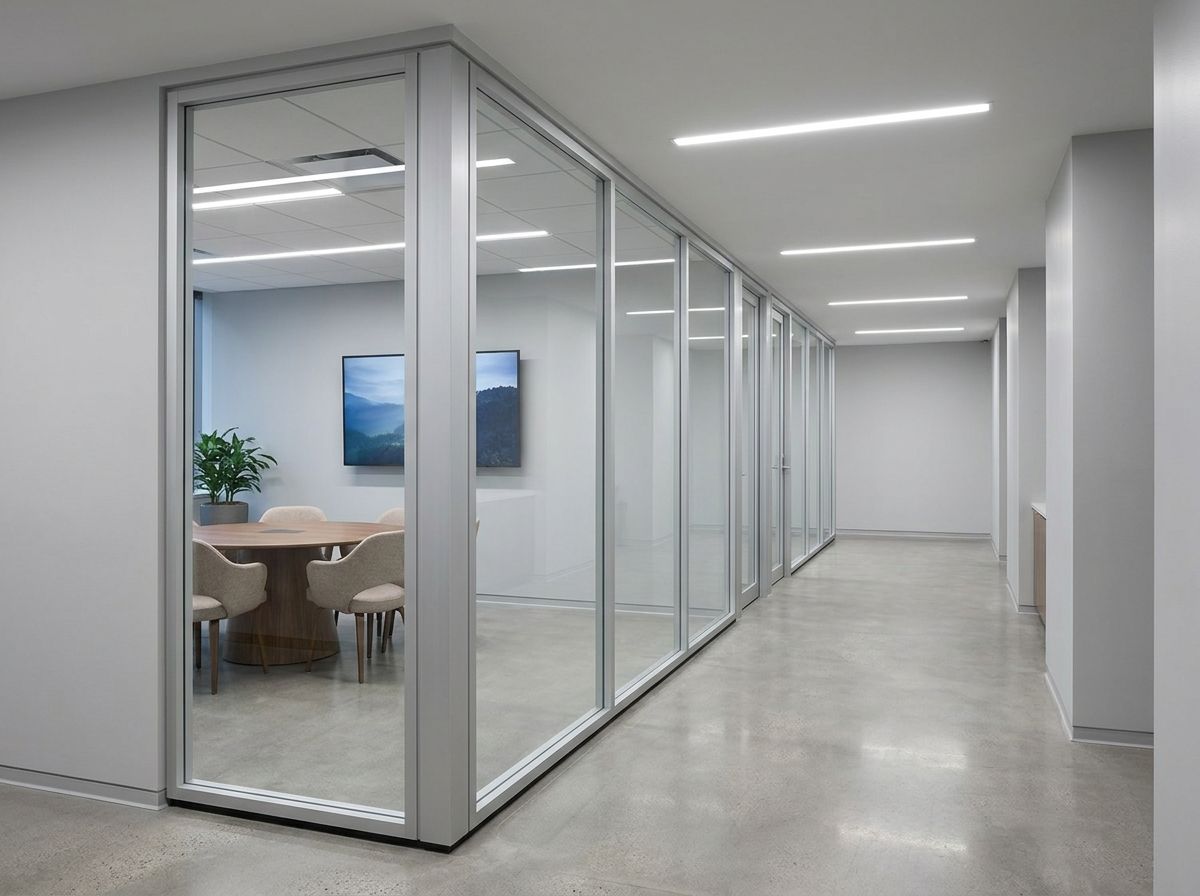 Clear glass office partition before decorative film