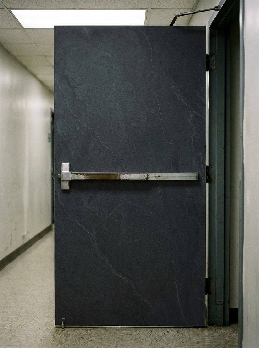 The same door wrapped in dark slate stone DI-NOC film