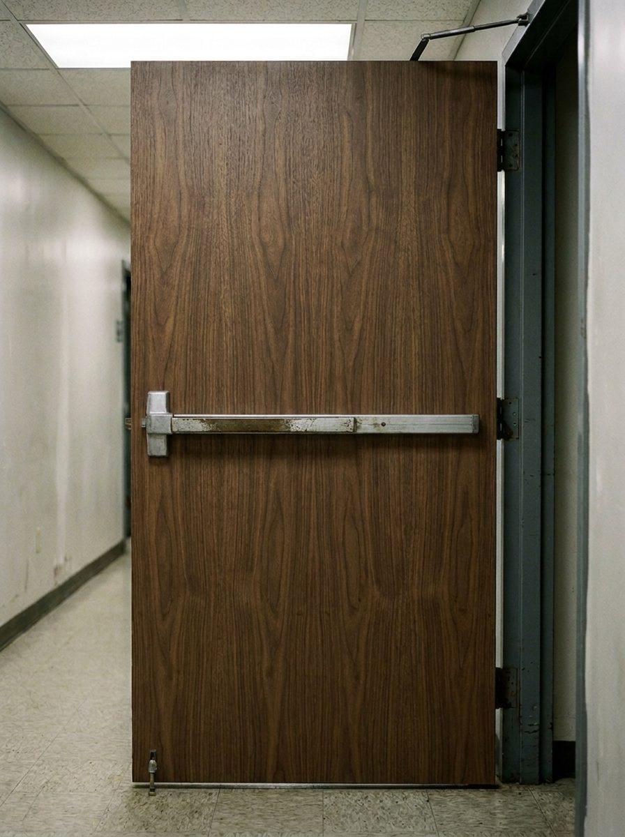 The same door wrapped in walnut wood-grain DI-NOC film