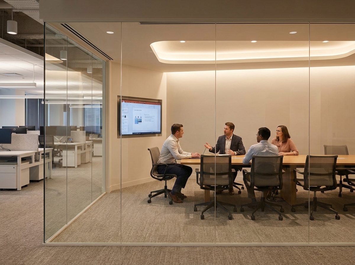 Conference room behind clear smart-film glass